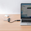 USBハブ（４ポート・コンパクト・軽量・USB 5Gbps・USB2.0・USB Type-C接続・USB A接続・変換アダプタ付き・ケーブル長15cm・ブラック）