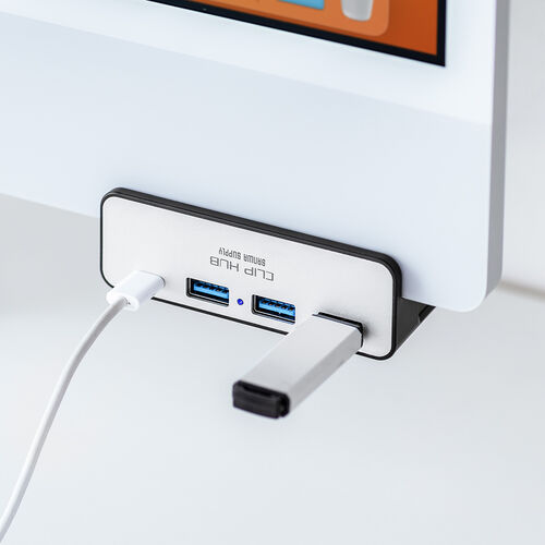 クリップ式USBハブ（Type-C接続・4ポート・クランプ固定・Type-C×1ポート・USB A×3ポート・机固定・1.5mケーブル・シルバー）