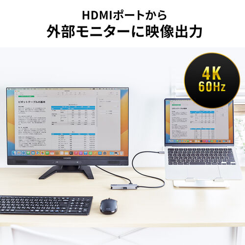 USB Type-Cマルチ変換アダプタ（HDMIポート・LANポート・USB Type-Cポート・PD充電対応・USB3.2 Gen1ポート付き・ケーブル長50cm）