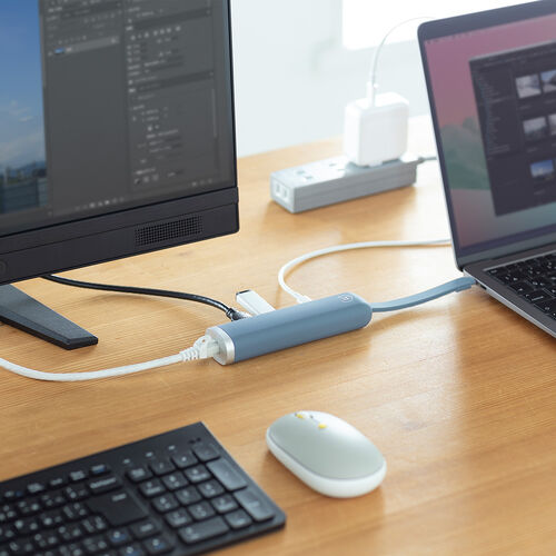 ドッキングステーション（タイプCハブ・HDMI・4K/30Hz・PD100W対応・有線LAN対応・ケーブル一体型・モバイル・持ち運び・ブルー） HUBC18BL