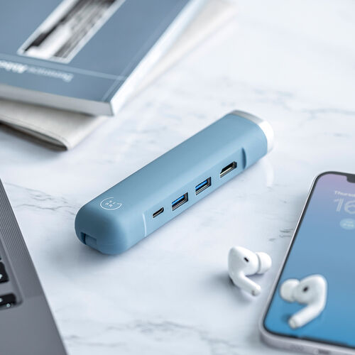 ドッキングステーション（タイプCハブ・HDMI・4K/30Hz・PD100W対応・有線LAN対応・ケーブル一体型・モバイル・持ち運び・ブルー） HUBC18BL