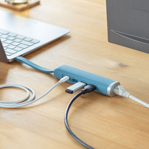 ドッキングステーション（タイプCハブ・HDMI・4K/30Hz・PD100W対応・有線LAN対応・ケーブル一体型・モバイル・持ち運び・ブルー） HUBC18BL