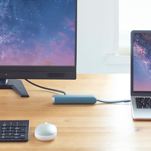 ドッキングステーション（タイプCハブ・HDMI・4K/30Hz・PD100W対応・有線LAN対応・ケーブル一体型・モバイル・持ち運び・ブルー） HUBC18BL