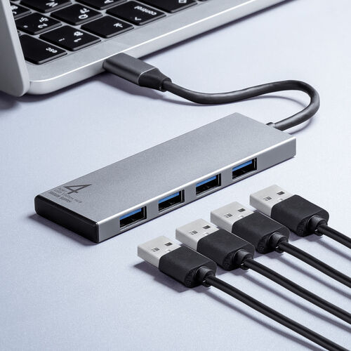 USB TypeC ハブ（4ポート・薄型・軽量・A×4・ケーブル一体型・USB3.2・Gen2対応・10Gbps高速対応・アルミ放熱・Windows・Mac・iPad・Chromebook 対応）