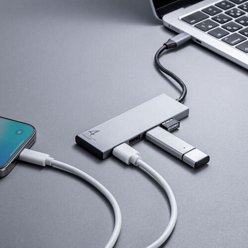 USB TypeC ハブ（4ポート・薄型・軽量・A×4・ケーブル一体型・USB3.2・Gen2対応・10Gbps高速対応・アルミ放熱・Windows・Mac・iPad・Chromebook 対応）