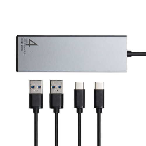 USB TypeC ハブ（4ポート・薄型・軽量・A×2 C×2・ケーブル一体型・USB3.2Gen2対応・10Gbps高速対応・アルミ放熱・Windows・Mac・iPad・Chromebook）