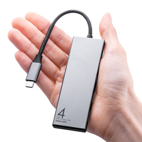 USB TypeC ハブ（4ポート・薄型・軽量・A×2 C×2・ケーブル一体型・USB3