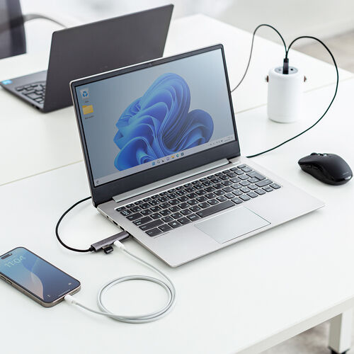 【アウトレット】USB Type-Cハブ（Type-Cケーブル・PD対応・PD100W・USB3.2Gen1・USB5Gbps・持ち運び・ケーブル一体型・1m・ブラック）