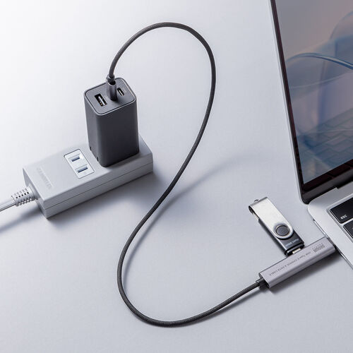 USB Type-Cハブ（Type-Cケーブル・PD対応・PD100W・USB3.2 Gen1・USB5Gbps・持ち運び・ケーブル一体型・0.5m・ブラック）