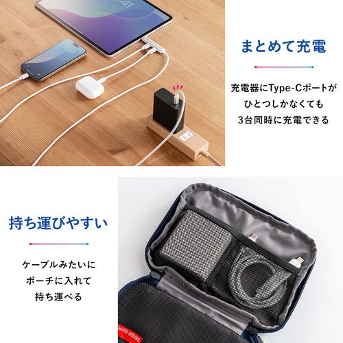 USB Type-Cハブ（Type-Cケーブル・PD対応・PD100W・USB3.2 Gen1・USB5Gbps・持ち運び・ケーブル一体型・0.5m・ブラック）