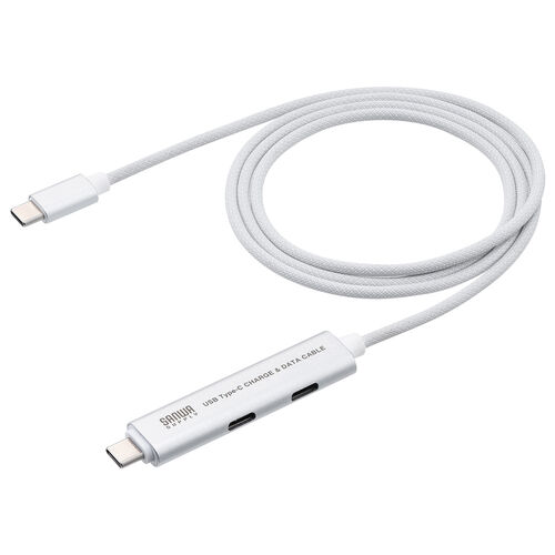 USB Type-Cハブ（Type-Cケーブル・PD対応・PD100W・USB3.2Gen1・USB5Gbps・持ち運び・ケーブル一体型・1m・シルバー）