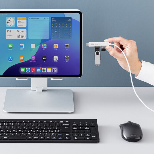 USB Type-Cハブ（Type-Cケーブル・PD対応・PD100W・USB3.2Gen1・USB5Gbps・持ち運び・ケーブル一体型・1m・シルバー）