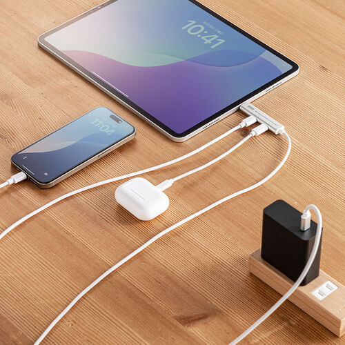 USB Type-Cハブ（Type-Cケーブル・PD対応・PD100W・USB3.2Gen1・USB5Gbps・持ち運び・ケーブル一体型・1m・シルバー）