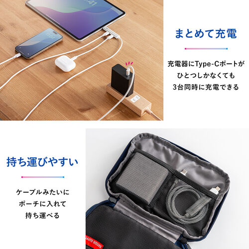 USB Type-Cハブ（Type-Cケーブル・PD対応・PD100W・USB3.2Gen1・USB5Gbps・持ち運び・ケーブル一体型・1m・シルバー）