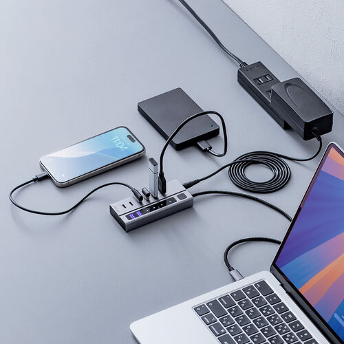 USBハブ（4ポート・PD専用ポート・2ポート・USB充電器・Type-C・セルフパワー・最大PD45W対応・ディスプレイ付き・USB3.2・Gen2・USB・10Gbps ）