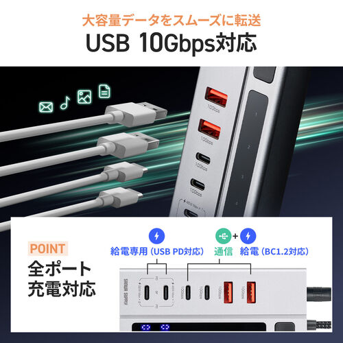 USBハブ（4ポート・PD専用ポート・2ポート・USB充電器・Type-C