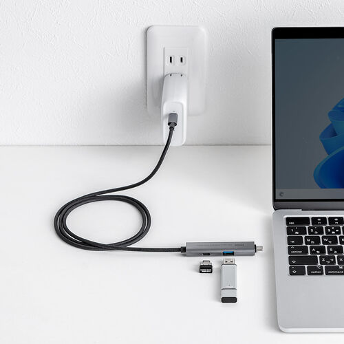 USB Type-Cハブ（Type-Cケーブル・PD対応・PD100W・USB Aポート増設・USB3.2 gen1・USB5gbps・持ち運び・ケーブル一体型・急速充電・1m・ブラック）