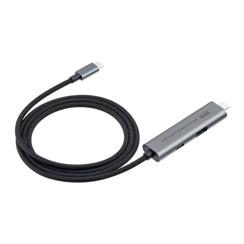 USB Type-Cハブ（Type-Cケーブル・PD対応・PD100W・USB Aポート増設・USB3.2 gen1・USB5gbps・持ち運び・ケーブル一体型・急速充電・1m・ブラック）