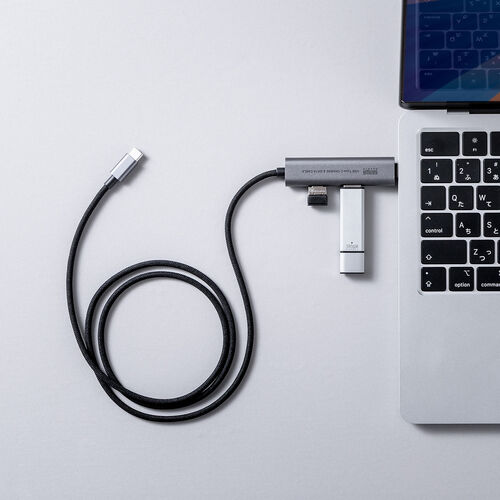 USB Type-Cハブ（Type-Cケーブル・PD対応・PD100W・USB Aポート増設・USB3.2 gen1・USB5gbps・持ち運び・ケーブル一体型・急速充電・1m・ブラック）