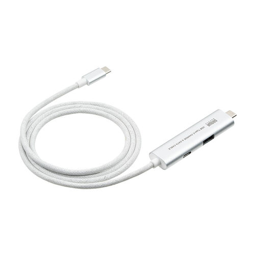 USB Type-Cハブ（Type-Cケーブル・PD対応・PD100W・USB Aポート増設・USB3.2 gen1・USB5gbps・持ち運び・ケーブル一体型・急速充電・1m・シルバー）