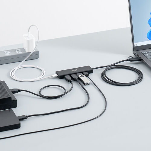 USBハブ（5ポート・セルフパワー・バスパワー・USB 5Gbps・小型・コンパクト・高速通信・Type-C接続・USB A接続・充電・通信・120cm）