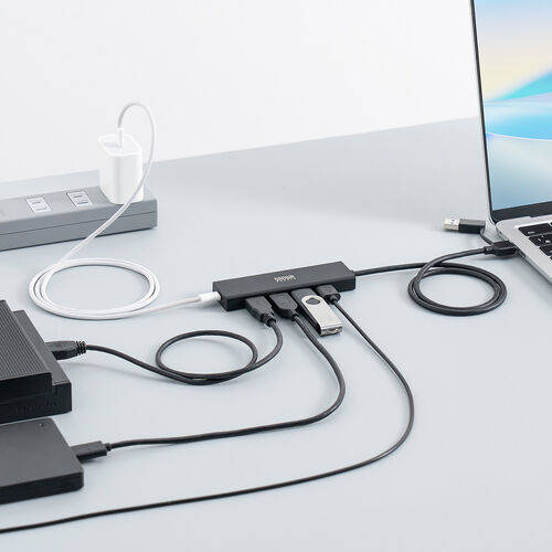 USBハブ（5ポート・セルフパワー・バスパワー・USB 5Gbps・小型・コンパクト・高速通信・Type-C接続・USB A接続・充電・通信・60cm）