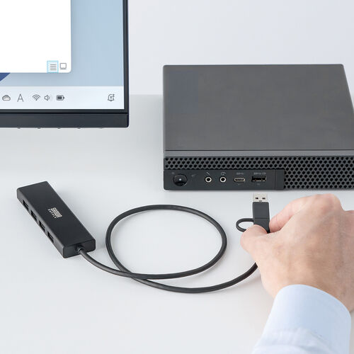 USBハブ（5ポート・セルフパワー・バスパワー・USB 5Gbps・小型・コンパクト・高速通信・Type-C接続・USB A接続・充電・通信・60cm）