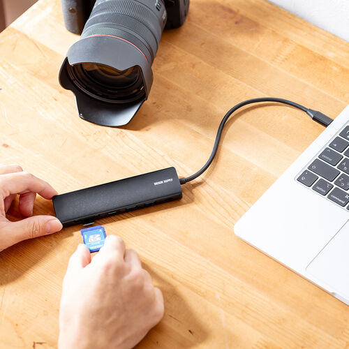 ドッキングステーション（タイプCハブ・HDMI・4K・L型アダプタ・PD100W・カードリーダー・L字・ケーブル長20cm・モバイルドッキングステーション） HUBCP20BK