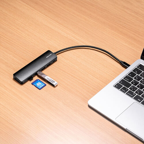 ドッキングステーション（タイプCハブ・HDMI・4K・L型アダプタ・PD100W・カードリーダー・L字・ケーブル長20cm・モバイルドッキングステーション） HUBCP20BK