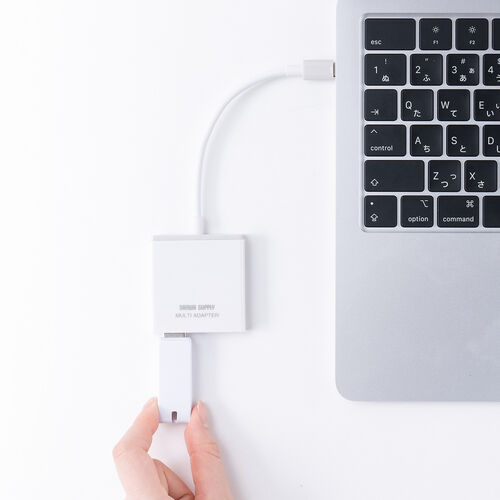 USB HDMI 変換（4K・USBハブ・3ポート拡張・Type C接続・PD充電対応・薄型・ホワイト）