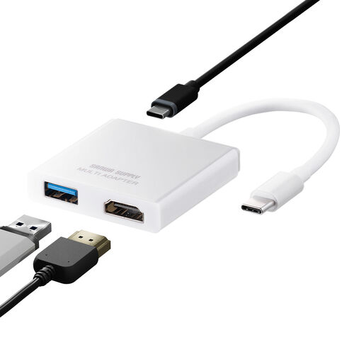 USB HDMI 変換（4K・USBハブ・3ポート拡張・Type C接続・PD充電対応・薄型・ホワイト）