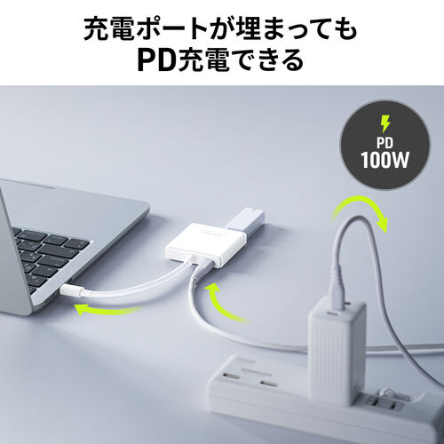 USB HDMI 変換（4K・USBハブ・3ポート拡張・Type C接続・PD充電対応・薄型・ホワイト）