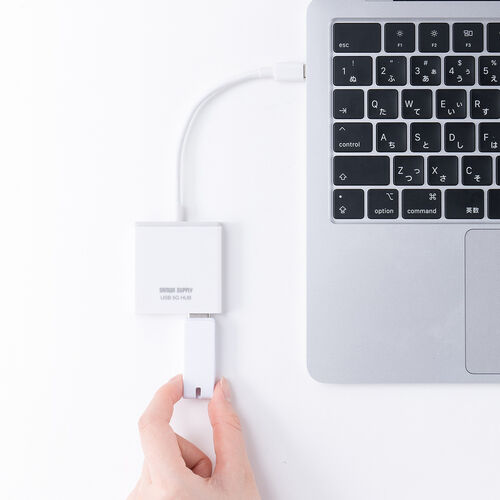 USB ハブ（Type-C 接続・3ポート拡張・PD充電対応・薄型・ホワイト）