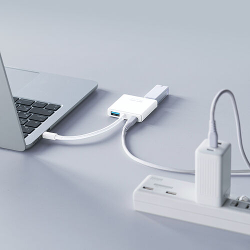 USB ハブ（Type-C 接続・3ポート拡張・PD充電対応・薄型・ホワイト）