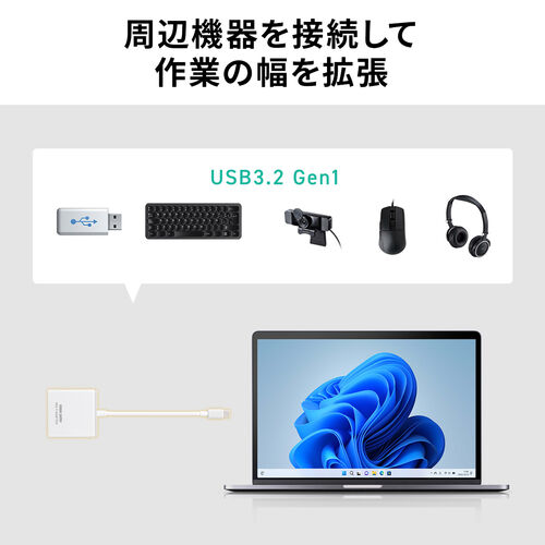 USB ハブ（Type-C 接続・3ポート拡張・PD充電対応・薄型・ホワイト）