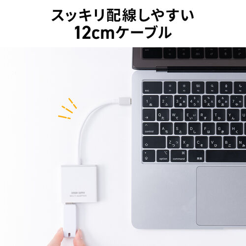 USB ハブ（Type-C 接続・3ポート拡張・PD充電対応・薄型・ホワイト）