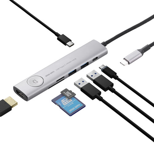 ドッキングステーション（タイプCハブ・画面ON/OFFスイッチ付き・HDMI・4K/60Hz・PD100W・カードリーダー・ケーブル一体型・モバイル・持ち運び） HUBCP31GM