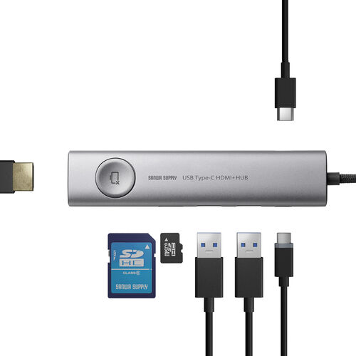 ドッキングステーション（タイプCハブ・画面ON/OFFスイッチ付き・HDMI・4K/60Hz・PD100W・カードリーダー・ケーブル一体型・モバイル・持ち運び） HUBCP31GM