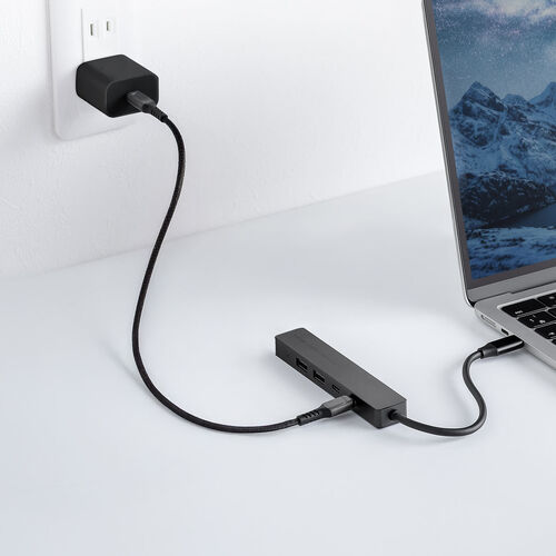 USB-C ハブ（5-in-1・最大PD90W対応・HDMIポート・4K30Hz・軽量・コンパクト・USB-Cポート・5Gbps・USB-Aポート・USB2.0・高速データ通信・ブラック）