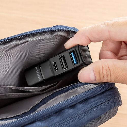 USBハブ（コンパクト・PD90W対応・小型・USB Type-C接続・PC充電・USB3.0・USB2.0・USB-Cポート・USB Aポート・3ポート・コンボハブ・黒色・軽量）