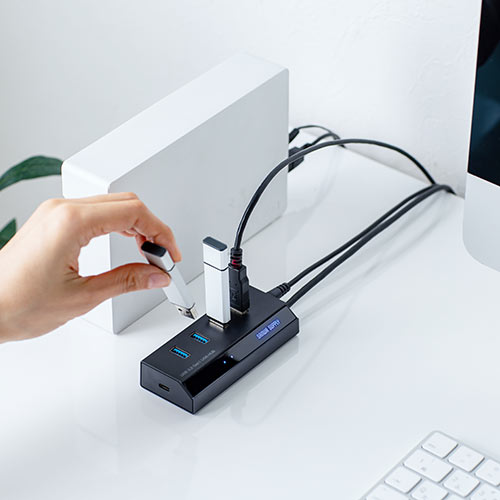 充電ポート付きUSBハブ 4ポートType-C変換アダプタ付き セルフ