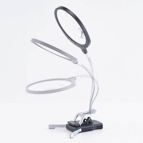 スタンドルーペ（アーム付タイプ・拡大鏡・13cmレンズ・フレキシブルアーム・LEDライト・天板固定用クリップ付・改良版）