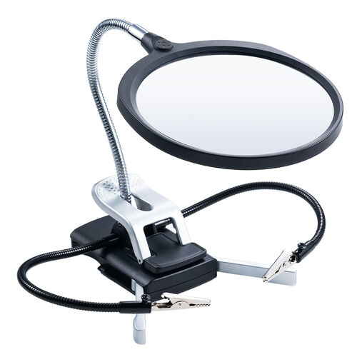 スタンドルーペ（アーム付タイプ・拡大鏡・13cmレンズ・フレキシブルアーム・LEDライト・天板固定用クリップ付・改良版）