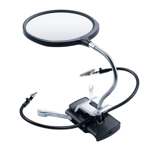 スタンドルーペ（アーム付タイプ・拡大鏡・13cmレンズ・フレキシブルアーム・LEDライト・天板固定用クリップ付・改良版）