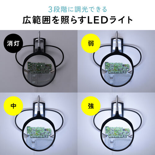 スタンドルーペ（アーム付タイプ・拡大鏡・13cmレンズ・フレキシブルアーム・LEDライト・天板固定用クリップ付・改良版）