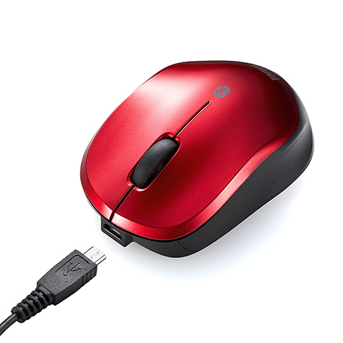 Bluetoothマウス(無線・Bluetooth3.0・ブルーLED・3ボタン・DPI切替・左右対称・充電式・電池交換不要・小型・iPadOS対応・iOS14対応・レッド)