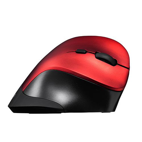 静音ワイヤレスマウス(無線・2.4G・ブルーLED・5ボタン・DPI切替・エルゴノミクス・人間工学・電池式・レッド)