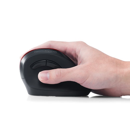 静音ワイヤレスマウス(無線・2.4G・ブルーLED・5ボタン・DPI切替・エルゴノミクス・人間工学・電池式・レッド)