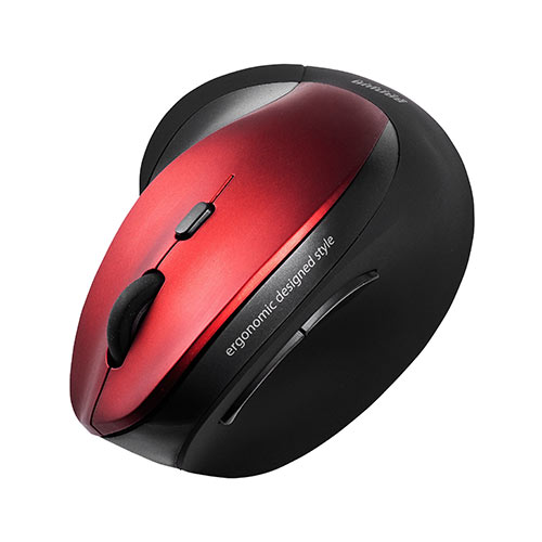 静音ワイヤレスマウス(無線・2.4G・ブルーLED・5ボタン・DPI切替・エルゴノミクス・人間工学・電池式・レッド)