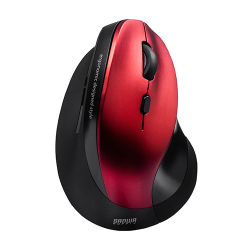 静音ワイヤレスマウス(無線・2.4G・ブルーLED・5ボタン・DPI切替・エルゴノミクス・人間工学・電池式・レッド)